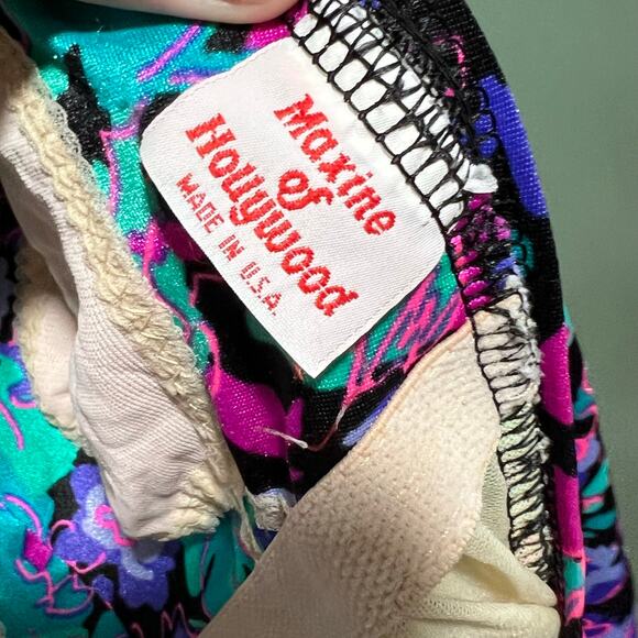 Maxine of Hollywood Floral One Piece Swimsuit Purple Turquoise Pink - Picture 4 of 5